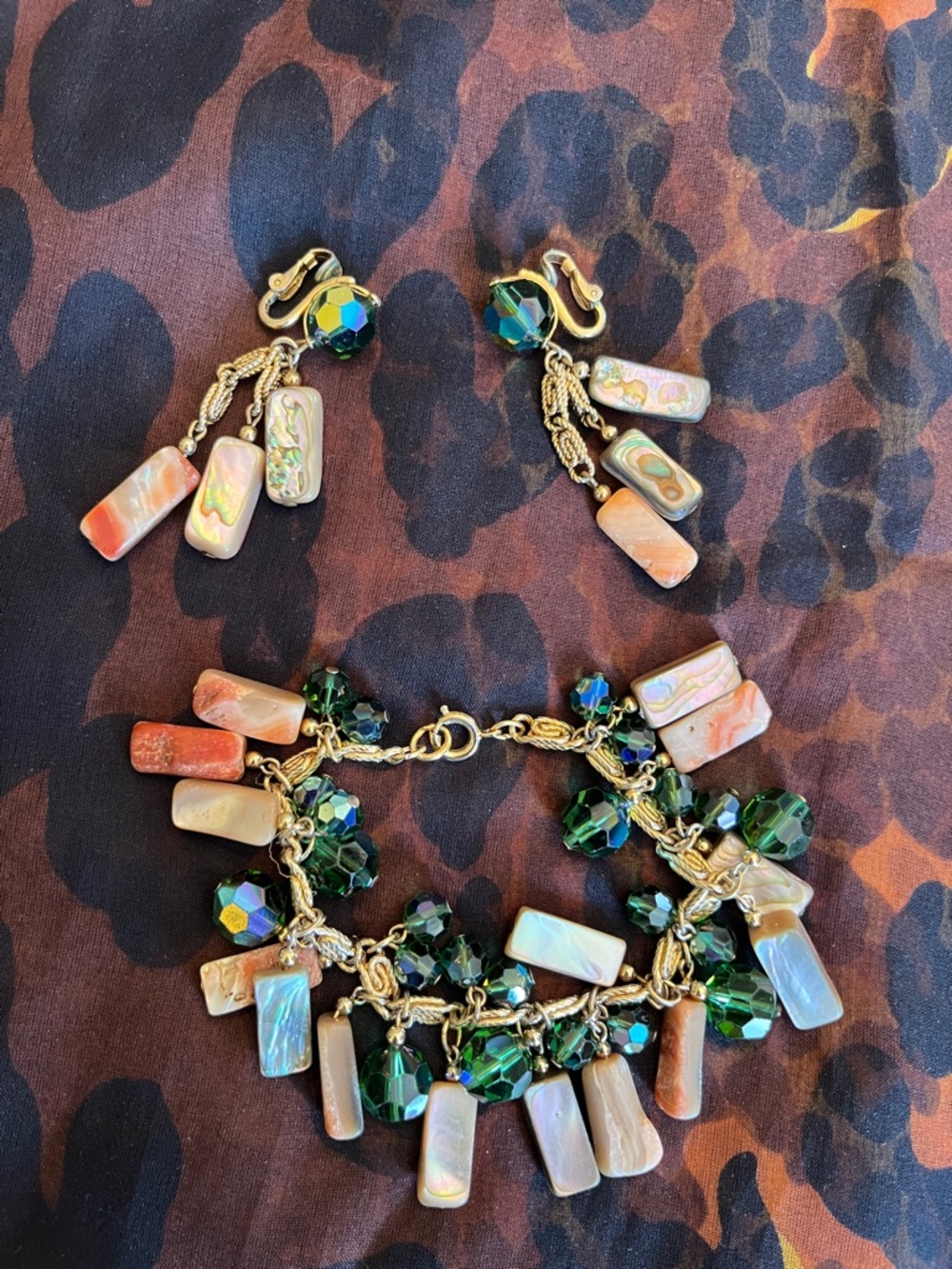 Vintage Napier charm bracelet and matching clip on earring set